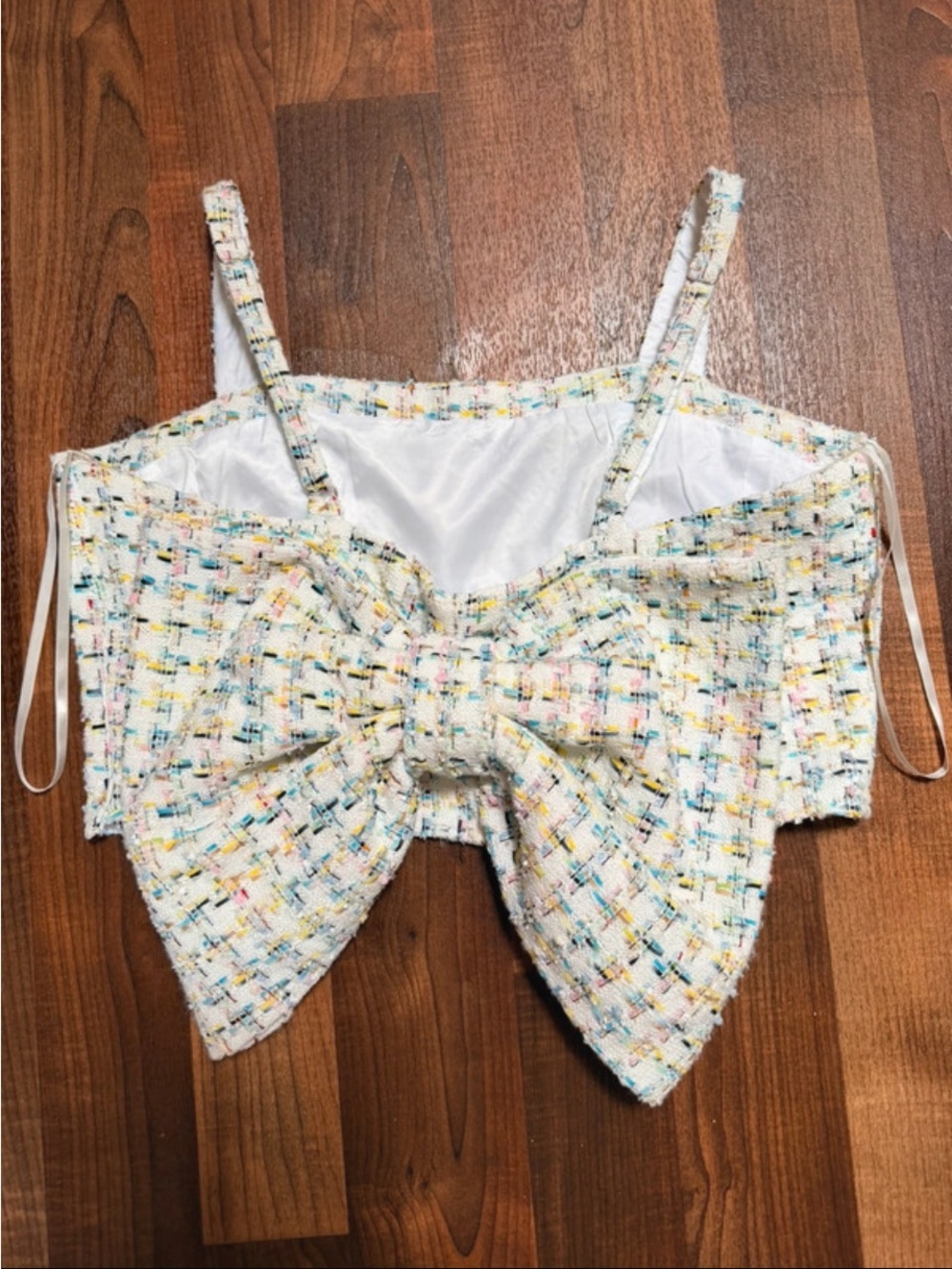 NWT Avec Les Filles Tweed Bow Back Crop Top - XL - Picture 12 of 13